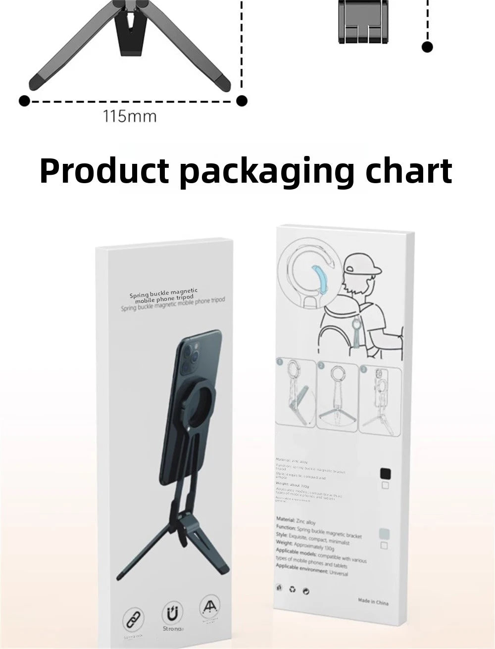 Magnetic ring alloy mobile phone holder Tripod Stand Portable Foldable Bracket Pocket Cell Phone Stand Non-slip