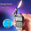 Clock Double Flame Creative Butane Gas Lighter Metal Convenient Outdoor Windproof Turbine Torch Jet Recycling Lighter