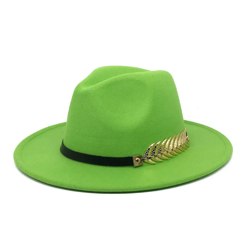 Fedora hat neutral wide brim jazz hat feather belt autumn and winter british vintage panama hat