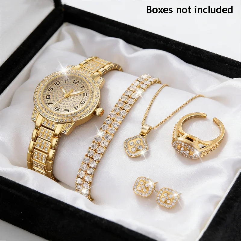 Gold Watch Fashion Ladies Quartz Diamond Wristwatch Elegant Female Bracelet Watches Set Reloj Mujer