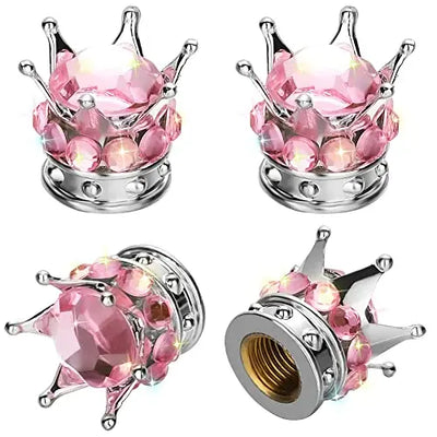 4Pcs/Set Bling Bling Rhinestones Valve Stem Caps, Chrome Crown Tire Valve Stem Caps for Car Auto Bike and Motorcycle