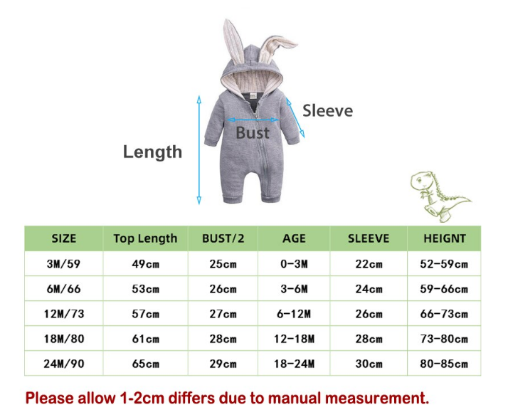 Baby jumpsuit  with big ear newborn baby clothes  Zipper cute kids clothing