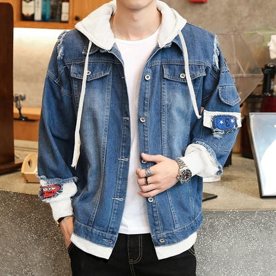 Denim Jacket Streetwear Hip Hop Men Hooded Jean Jackets Male Casual Loose Outerwear New Spring Fashion Slim Fit Coat