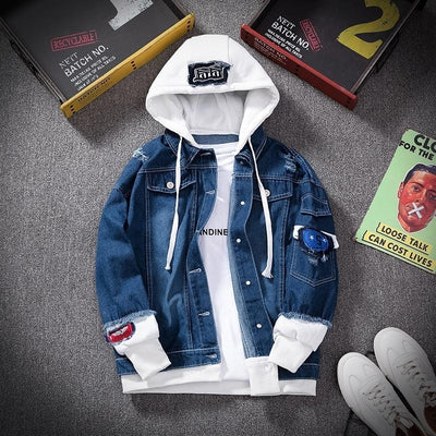 Denim Jacket Streetwear Hip Hop Men Hooded Jean Jackets Male Casual Loose Outerwear New Spring Fashion Slim Fit Coat