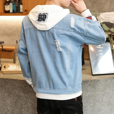 Denim Jacket Streetwear Hip Hop Men Hooded Jean Jackets Male Casual Loose Outerwear New Spring Fashion Slim Fit Coat