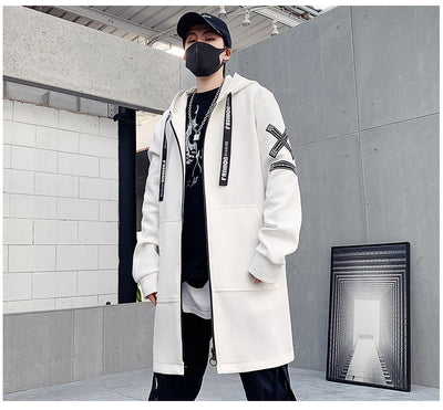 Hooded Jackets Print Harajuku Windbreaker Ribbon Overcoat Male Casual Outwear Hip Hop Streetwear Coats