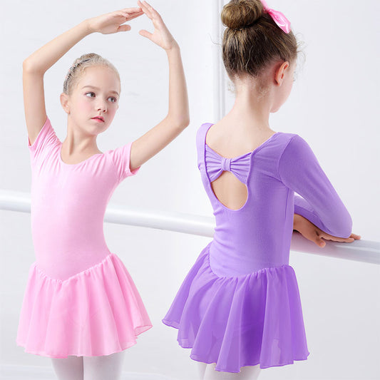 Ballet Dress Gymnastics Leotards for Girls Kids Short Sleeve Ballet Dancewear Chiffon Skirts Kids