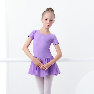 Ballet Dress Gymnastics Leotards for Girls Kids Short Sleeve Ballet Dancewear Chiffon Skirts Kids