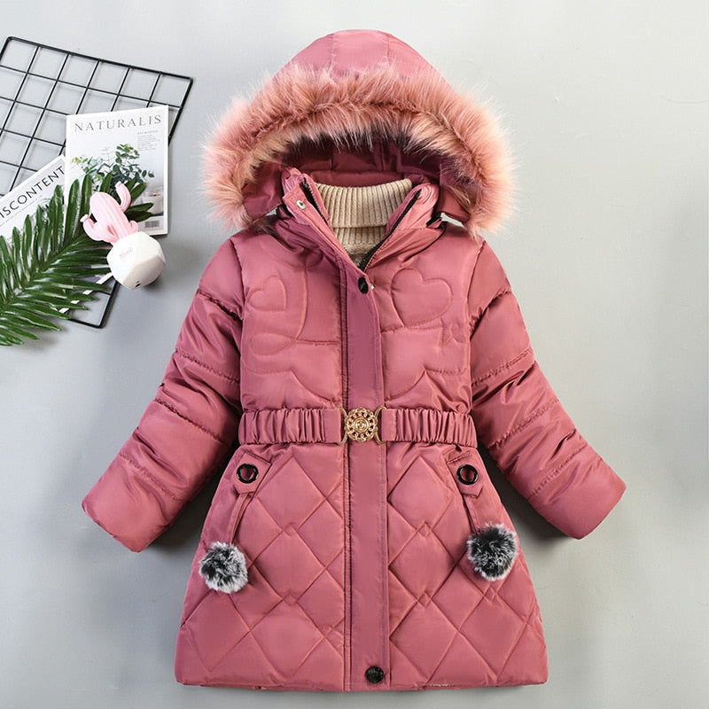 Hooded Jacket Winter Warm Thick Long Coats Girls Jackets 4 5 6 7 Years Children Clothes Thick Outerwear