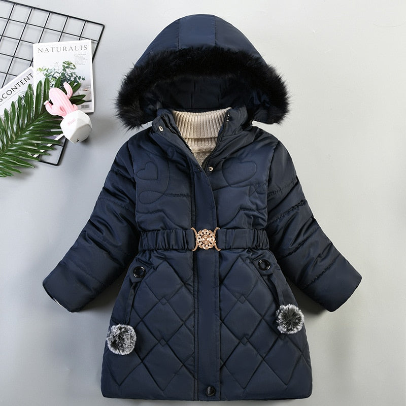 Hooded Jacket Winter Warm Thick Long Coats Girls Jackets 4 5 6 7 Years Children Clothes Thick Outerwear