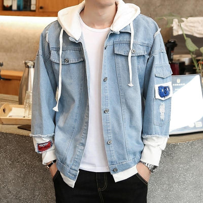 Denim Jacket Streetwear Hip Hop Men Hooded Jean Jackets Male Casual Loose Outerwear New Spring Fashion Slim Fit Coat