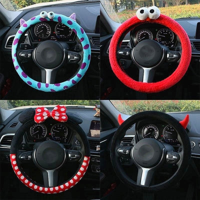 Car Steering Wheel Cover Universal Cartoon Mouse Plush Winter Summer Lovely Bowknot Cute Ears Car Interior Accessories