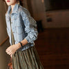 Spring Autumn Denim Jacket Women Fashion Sequin Short Lapel Jean Coats Woman Casual  Full Sleeve Loose Button Coat