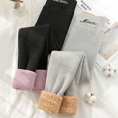 Winter Wool Warm Leggings Casual Thick Fleece Lined Slim Fit Trousers Women Black Gray High Waist Skinny Pants