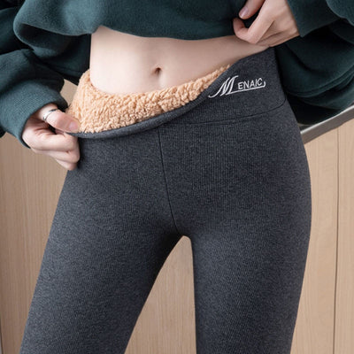 Winter Wool Warm Leggings Casual Thick Fleece Lined Slim Fit Trousers Women Black Gray High Waist Skinny Pants