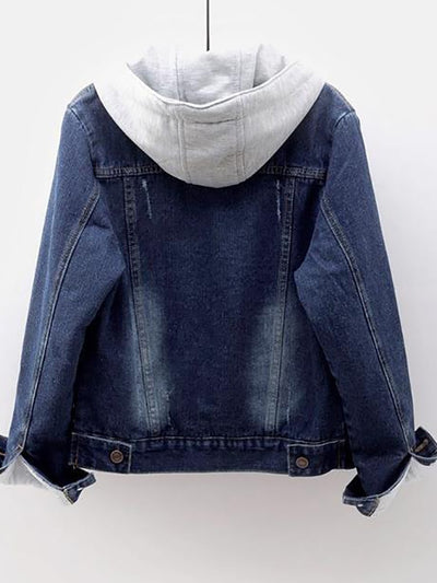 Winter Women Jean Jacket Pockets Button Soft Hooded Warm Outerwear Hooded Fashion Slim Denim Coats Female