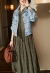 Spring Autumn Denim Jacket Women Fashion Sequin Short Lapel Jean Coats Woman Casual  Full Sleeve Loose Button Coat