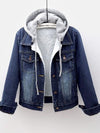 Winter Women Jean Jacket Pockets Button Soft Hooded Warm Outerwear Hooded Fashion Slim Denim Coats Female