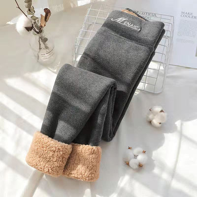 Winter Wool Warm Leggings Casual Thick Fleece Lined Slim Fit Trousers Women Black Gray High Waist Skinny Pants