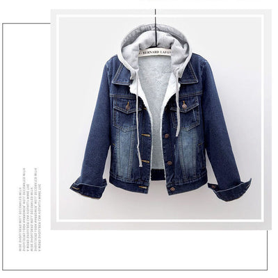 Winter Women Jean Jacket Pockets Button Soft Hooded Warm Outerwear Hooded Fashion Slim Denim Coats Female