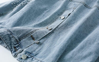 Spring Autumn Denim Jacket Women Fashion Sequin Short Lapel Jean Coats Woman Casual  Full Sleeve Loose Button Coat