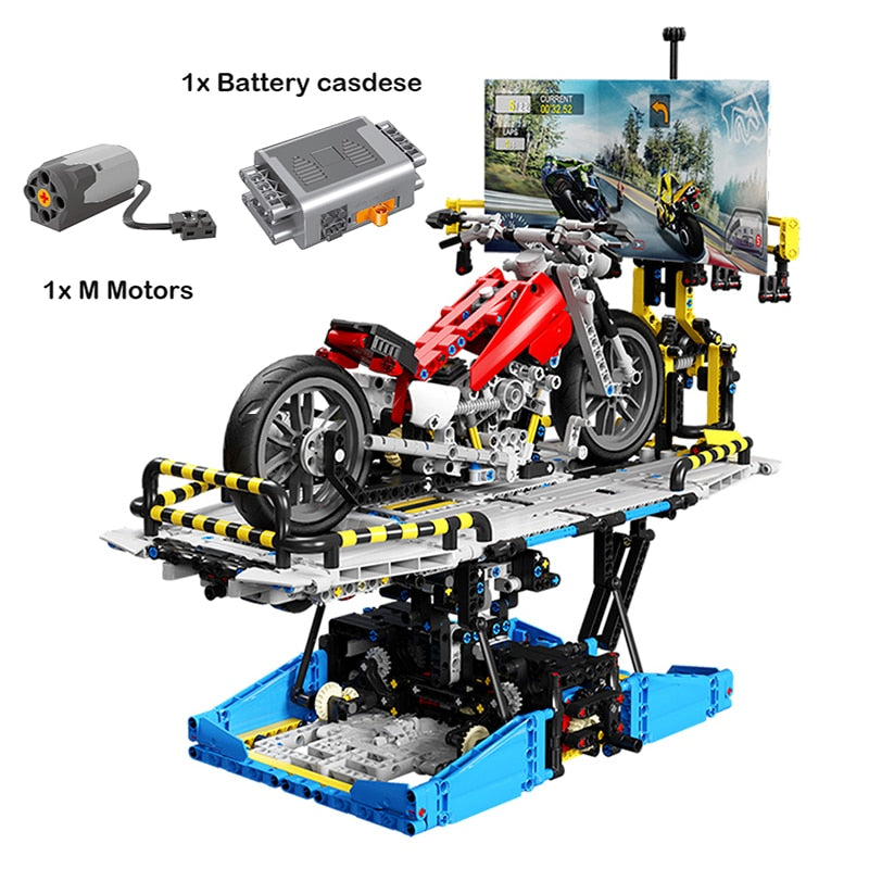 Motorcycle Test Bench Display Stand Building Block MOC Mechanical Gear Educational Toys For Children Construction Gift