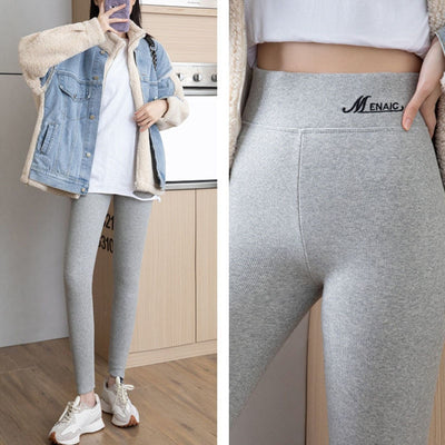 Winter Wool Warm Leggings Casual Thick Fleece Lined Slim Fit Trousers Women Black Gray High Waist Skinny Pants