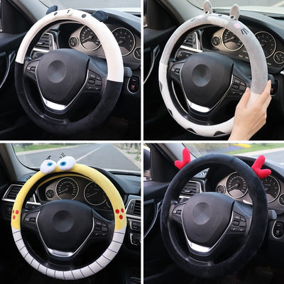 Car Steering Wheel Cover Universal Cartoon Mouse Plush Winter Summer Lovely Bowknot Cute Ears Car Interior Accessories