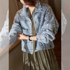 Spring Autumn Denim Jacket Women Fashion Sequin Short Lapel Jean Coats Woman Casual  Full Sleeve Loose Button Coat