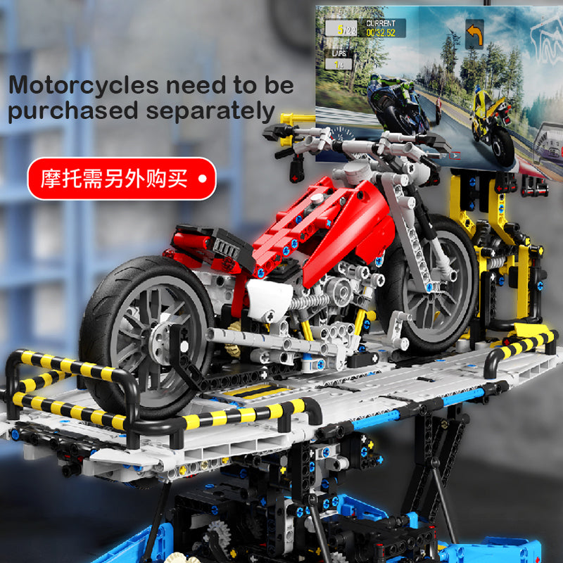 Motorcycle Test Bench Display Stand Building Block MOC Mechanical Gear Educational Toys For Children Construction Gift