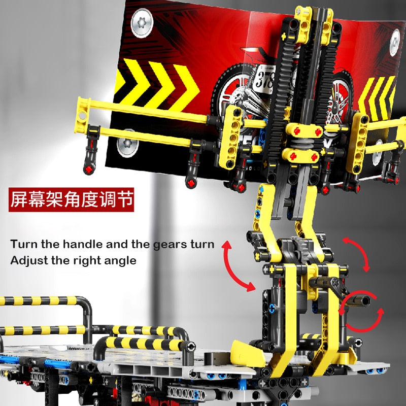 Motorcycle Test Bench Display Stand Building Block MOC Mechanical Gear Educational Toys For Children Construction Gift