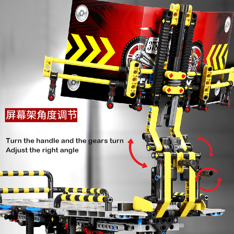 Motorcycle Test Bench Display Stand Building Block MOC Mechanical Gear Educational Toys For Children Construction Gift