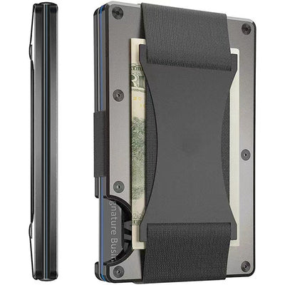 Wallet for Men - RFID Blocking Front Pocket Credit Card Holder - Aluminum Metal Small Mens Wallets with Cash Strap