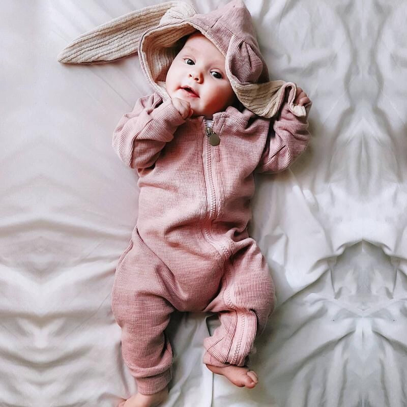 Baby jumpsuit  with big ear newborn baby clothes  Zipper cute kids clothing