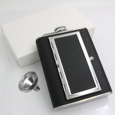 Cigarettes Case Stainless Steel 304 Hip Flasks PU Leather Whiskey Alcohol Bottle With Funnel Sets For Gift