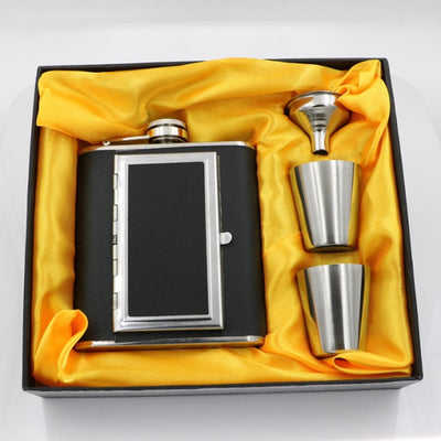 Cigarettes Case Stainless Steel 304 Hip Flasks PU Leather Whiskey Alcohol Bottle With Funnel Sets For Gift