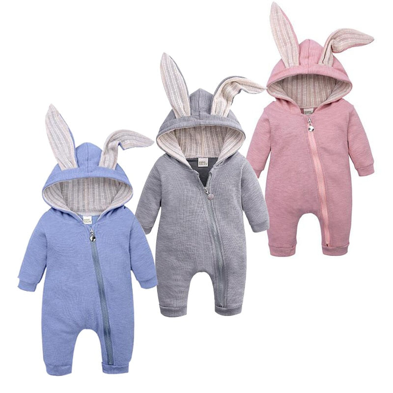 Baby jumpsuit  with big ear newborn baby clothes  Zipper cute kids clothing