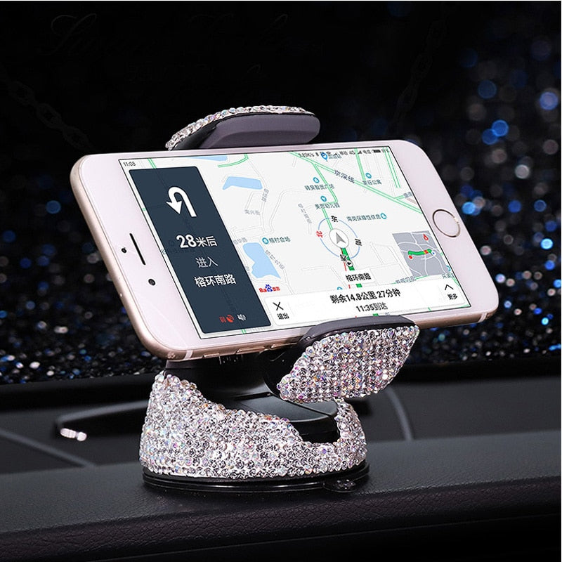 Crystal Rhinestones 360 Degree Car Phone Holder for Car Dashboard Auto Windows and Air Vent