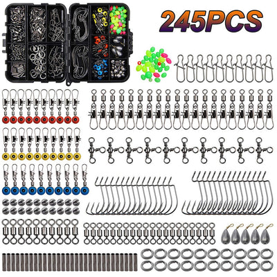 Fishing Accessories 245Pcs/Box Kit Including Fishing Hooks Beads Swivels Snap Sinker